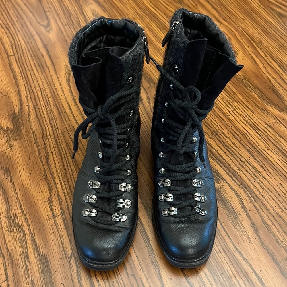 Women’s Black Alberto Fermani Alvara Wool & Leather Lace Up Boot Size EU39/US